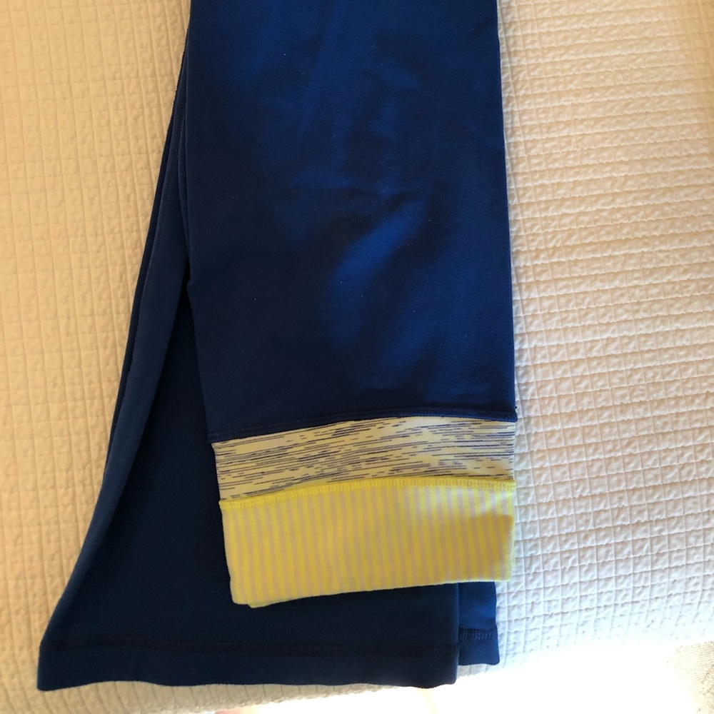 Lulu Lemon Blue Flare Leggings w/ Yellow Waistband